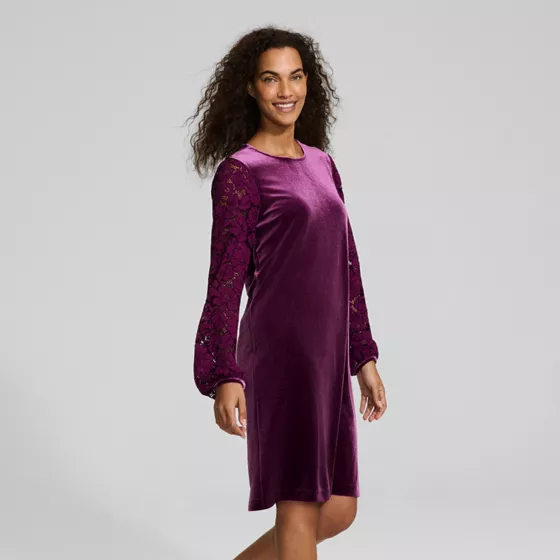 Women's Velvet Lace At the Knee Dress - primary