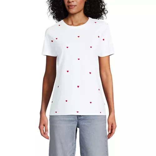Women's Relaxed Supima Cotton Embroidered Crew Neck T-Shirt, Front