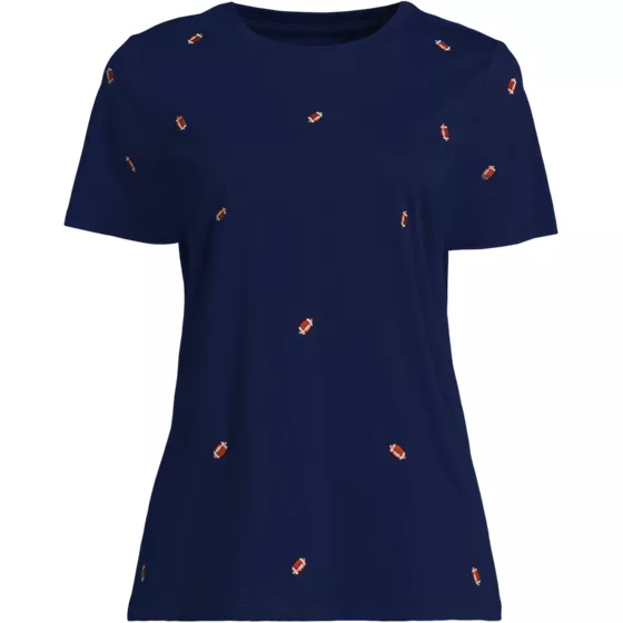 Women's Relaxed Supima Cotton Embroidered Crew Neck T-Shirt - primary