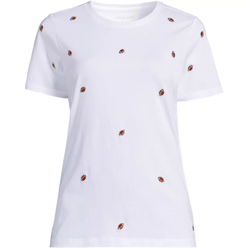 Women's Plus Size Relaxed Supima Cotton Embroidered Crew Neck T-Shirt, Front