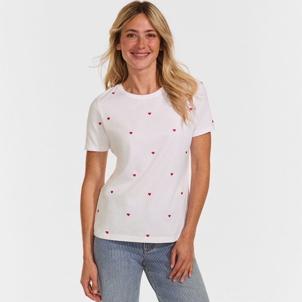 SUKARA オープンネックTee L Women's Relaxed Supima Cotton Embroidered Crew Neck T-Shirt