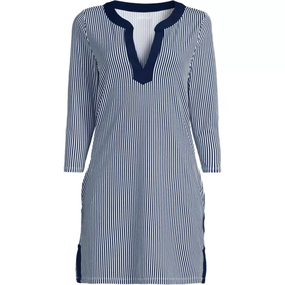 Women's SunShade UPF50 Quickdry 3/4 Sleeve Notched Collar Swim Coverup - primary