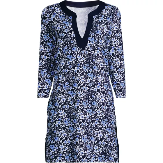 Women's SunShade UPF50 Quickdry 3/4 Sleeve Notched Collar Swim Coverup - primary