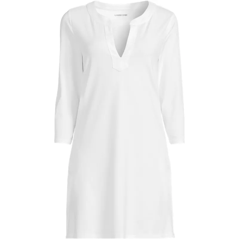 Women's SunShade UPF50 Quickdry 3/4 Sleeve Notched Collar Swim Coverup, Front