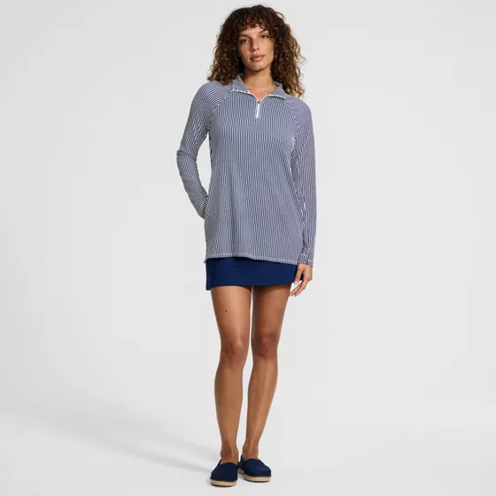 Womens SunShade UPF50 QuickDry Long Sleeve Quarter Zip Tunic Swim Cover-up - primary