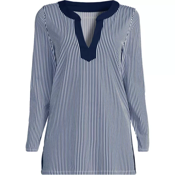 Womens SunShade UPF50 Quickdry Long Sleeve Notched Collar Tunic Swim Cover-up - primary