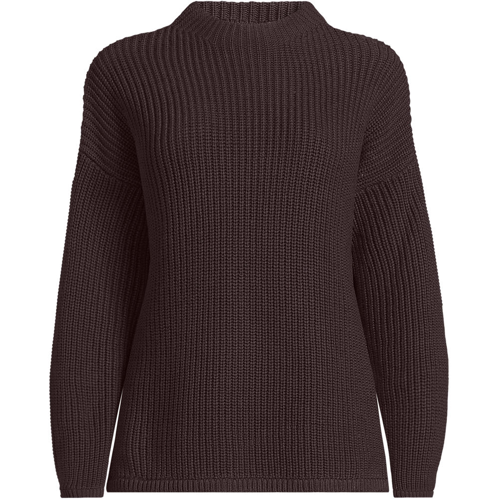 Ribbed Knit Funnel Neck Jumper, Women, size: S, petite, Brown, Cotton, by Lands' End