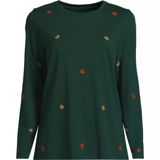 Women's Supima Cotton Long Sleeve Embroidered Crew Neck T-Shirt - primary