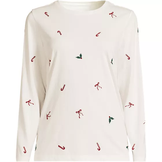 Women's Supima Cotton Long Sleeve Embroidered Crew Neck T-Shirt - primary