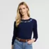 Women's Supima Cotton Long Sleeve Embroidered Crew Neck T-Shirt, alternative image
