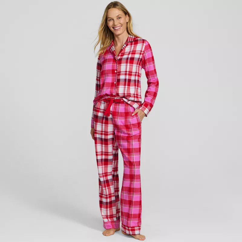 Women's Flannel Patchwork 2 Piece Pajama Set - Long Sleeve Shirt and Pants, alternative image