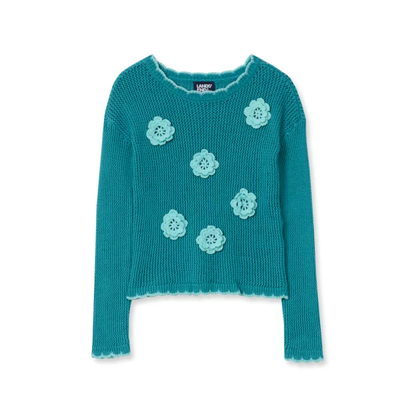 Girls Long Sleeve Crochet Rosette Sweater, alternative image