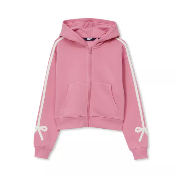 Girls Fleece Hooded Zip Up Bow Sweatshirt - primary
