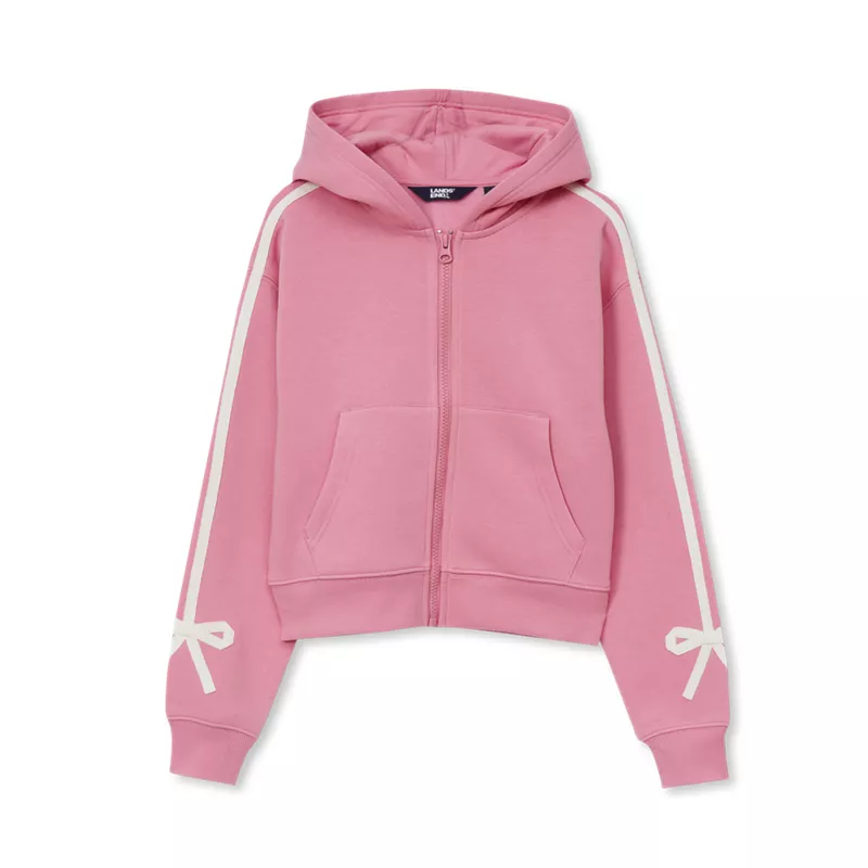 Girls Fleece Hooded Zip Up Bow Sweatshirt, alternative image