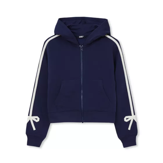 Girls Fleece Hooded Zip Up Bow Sweatshirt - primary