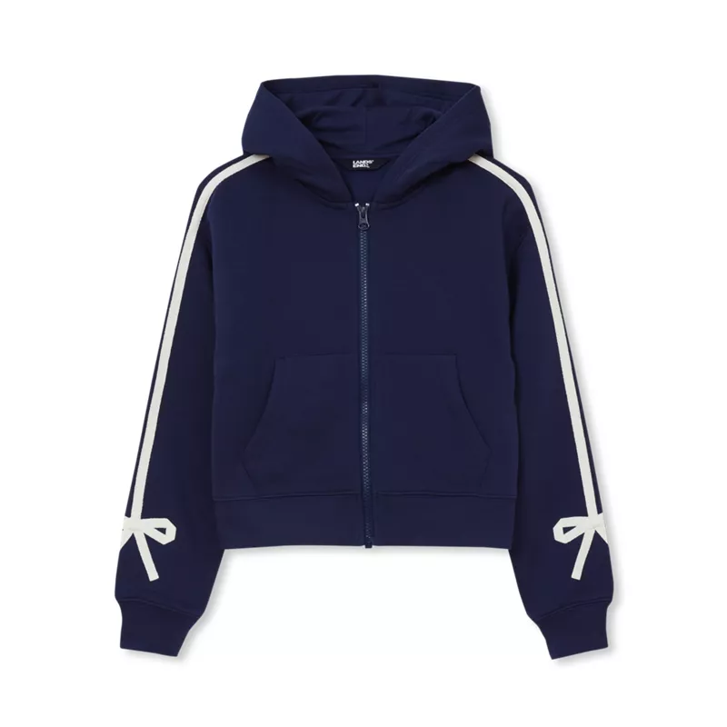 Girls Fleece Hooded Zip Up Bow Sweatshirt, alternative image