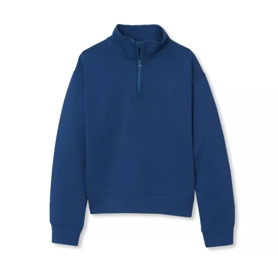 Girls Long Sleeve Double Knit Quarter Zip - primary