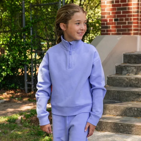 Girls Long Sleeve Double Knit Quarter Zip - primary