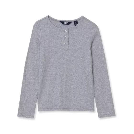 Girls Long Sleeve Ribbed Henley Shirt - primary