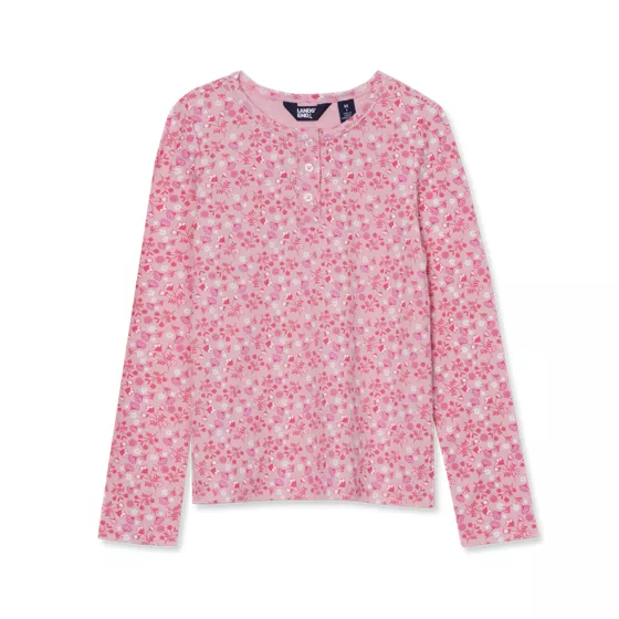 Girls Long Sleeve Ribbed Henley Shirt - primary
