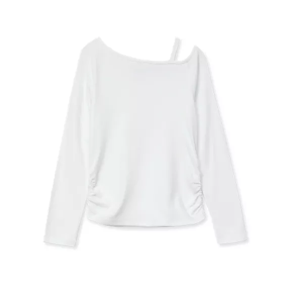 Girls Long Sleeve One Shoulder Rib Knit Top - primary