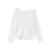 Girls Long Sleeve One Shoulder Rib Knit Top, alternative image