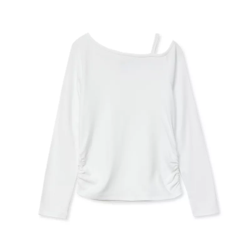 Girls Long Sleeve One Shoulder Rib Knit Top, alternative image