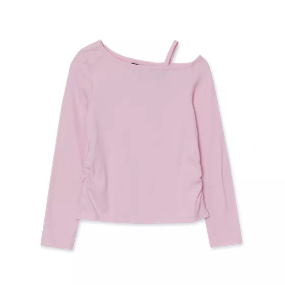 Girls Long Sleeve One Shoulder Rib Knit Top - primary