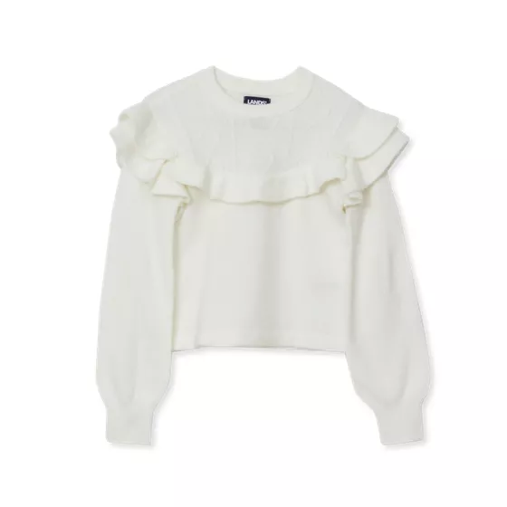 Girls Long Sleeve Ruffle Sweater - primary