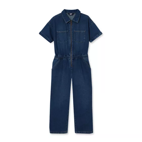 Girls Short Sleeve Denim Jumpsuit - primary