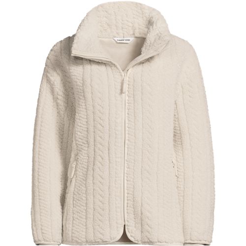 Cable Knit Borg Jacket, Women, size: S, regular, Ivory, Polyester, by Lands' End