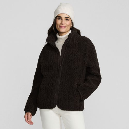 Cable Knit Borg Jacket, Women, size: S, regular, Brown, Polyester, by Lands' End
