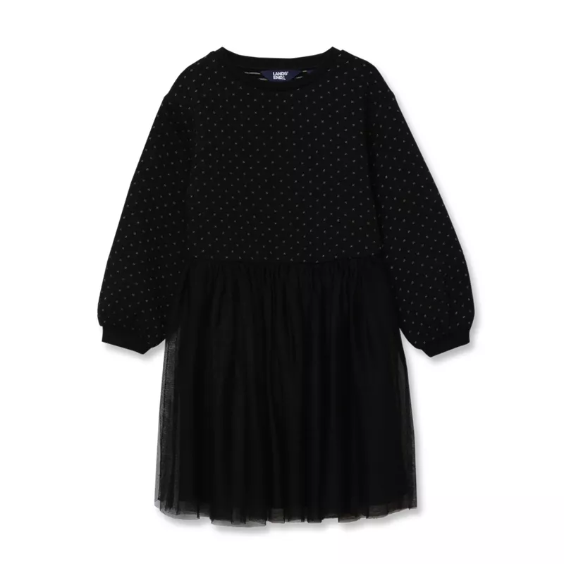 Girls Long Sleeve Mixed Media Dress, alternative image