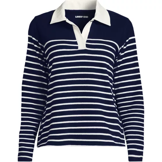 Women's Plus Size Long Sleeve Boxy Mariner Rugby Polo - primary