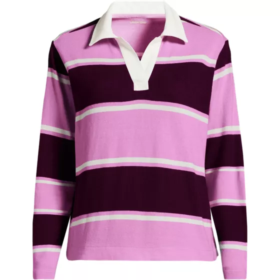 Women's Plus Size Long Sleeve Boxy Mariner Rugby Polo - primary