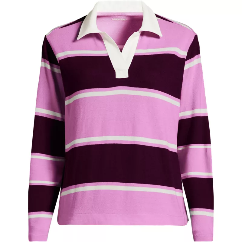 Women's Plus Size Long Sleeve Boxy Mariner Rugby Polo, Front