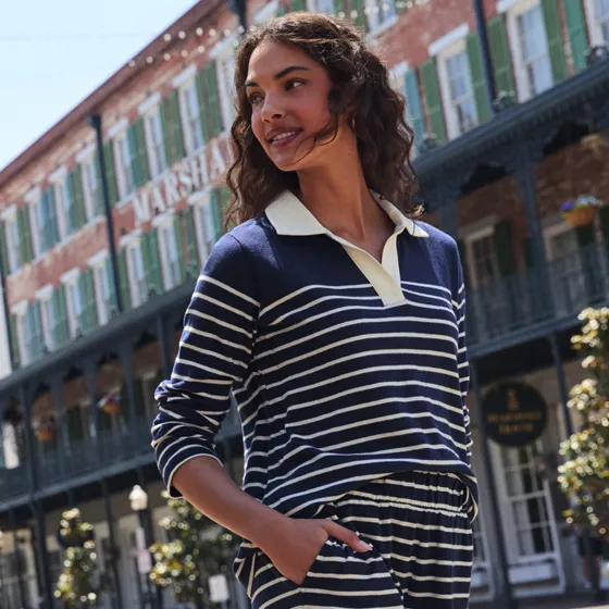 Women's Long Sleeve Boxy Mariner Rugby Polo - primary