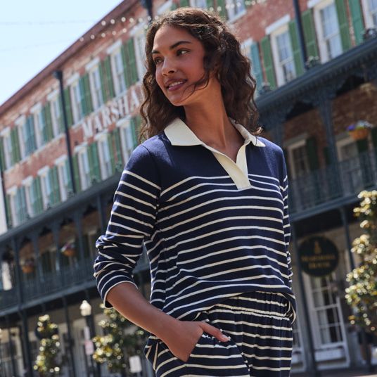 トップス sss Blue White Knit Cotton Tops & Tees | Lands' End
