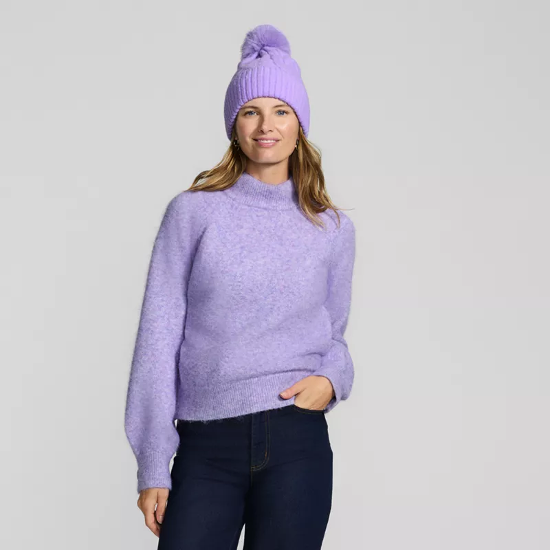 Women's Fuzzy Lurex Turtleneck Lantern Sleeve Sweater, alternative image