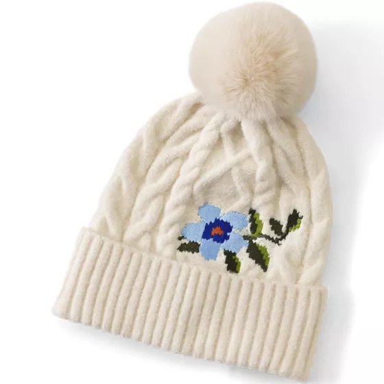 Women's CashTouch Embroidered Cable Knit Beanie Hat - primary