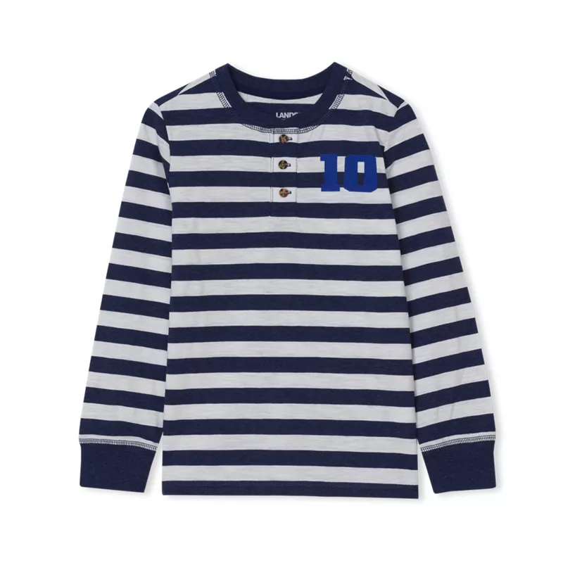 Boys Long Sleeve Striped Henley, alternative image