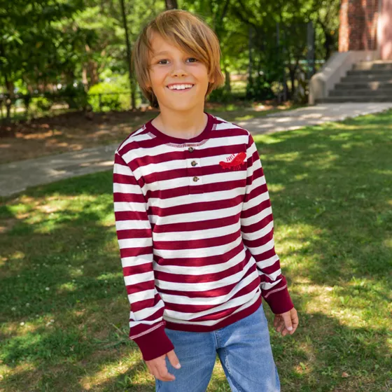 Boys Long Sleeve Striped Henley - primary