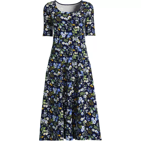 Women's Plus Size Starfish Elbow Sleeve Midi Fit and Flare Dress - primary