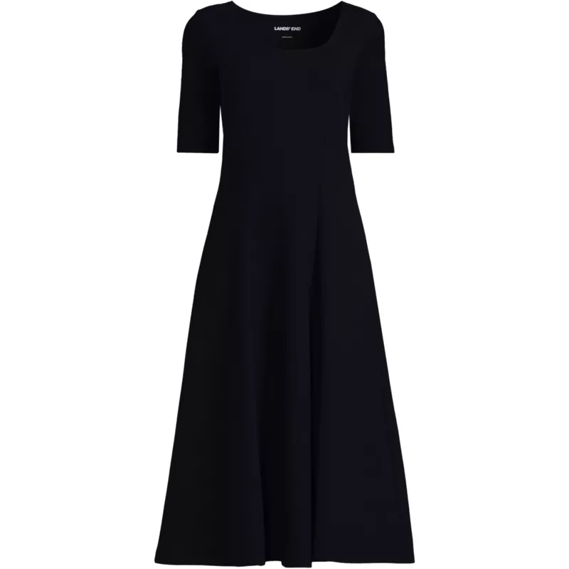 Women's Plus Size Starfish Elbow Sleeve Midi Fit and Flare Dress, Front