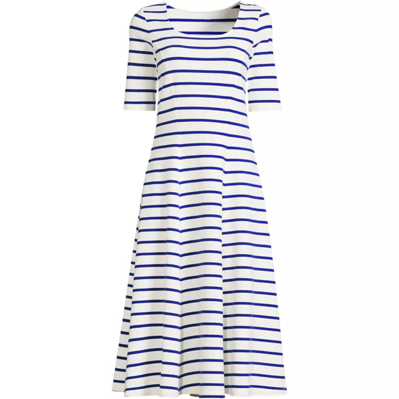 Women's Plus Size Starfish Elbow Sleeve Midi Fit and Flare Dress, Front