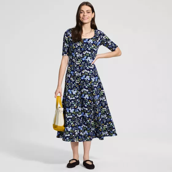 Women's Starfish Elbow Sleeve Midi Fit and Flare Dress - primary