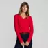 Women's Petite Long Sleeve Micro Rib Lace Trim Layering Tee, alternative image