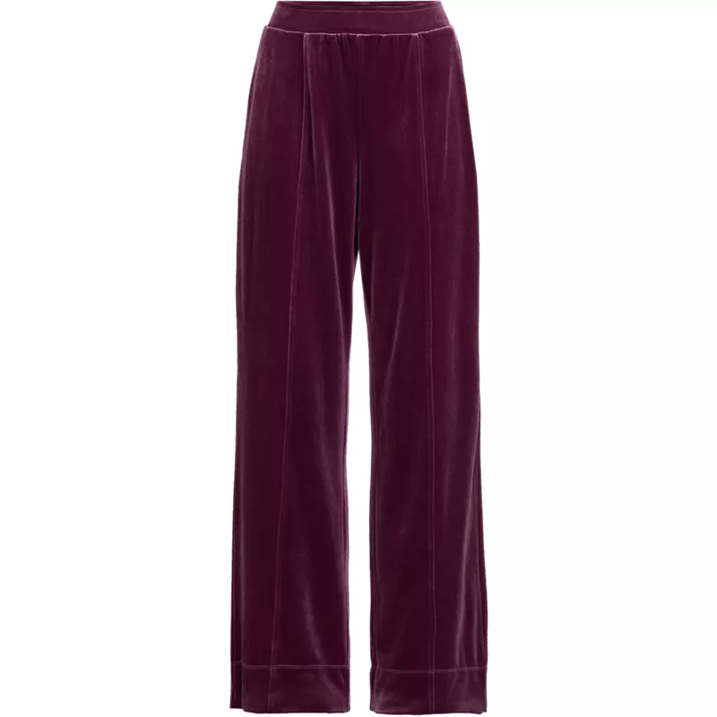 Women's Knit Velvet High Rise Pull On Wide Leg Pants, Front