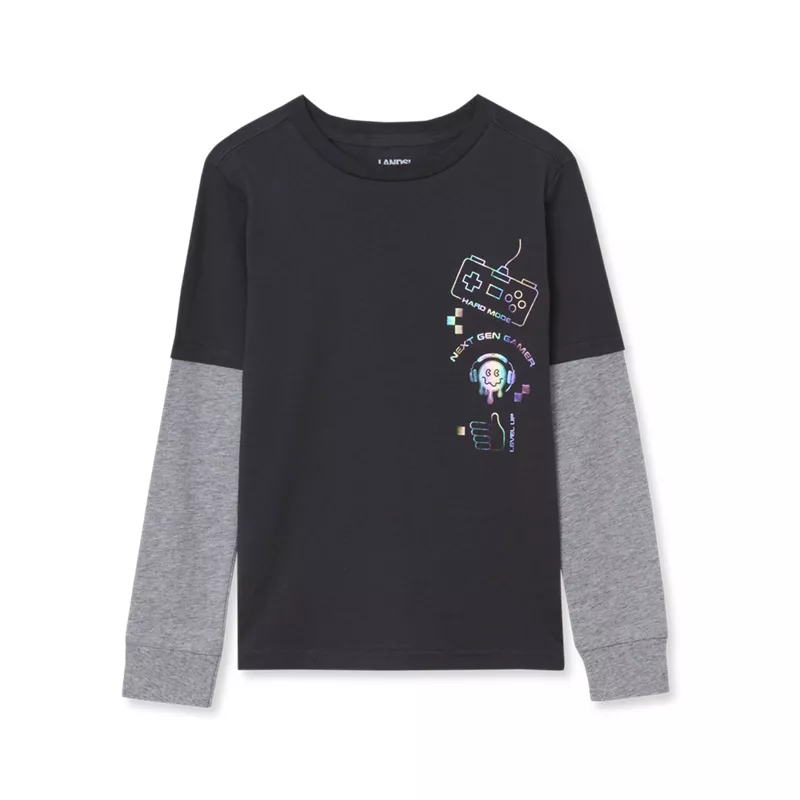 Boys Husky Long Sleeve 2 Piece Graphic Tee, alternative image