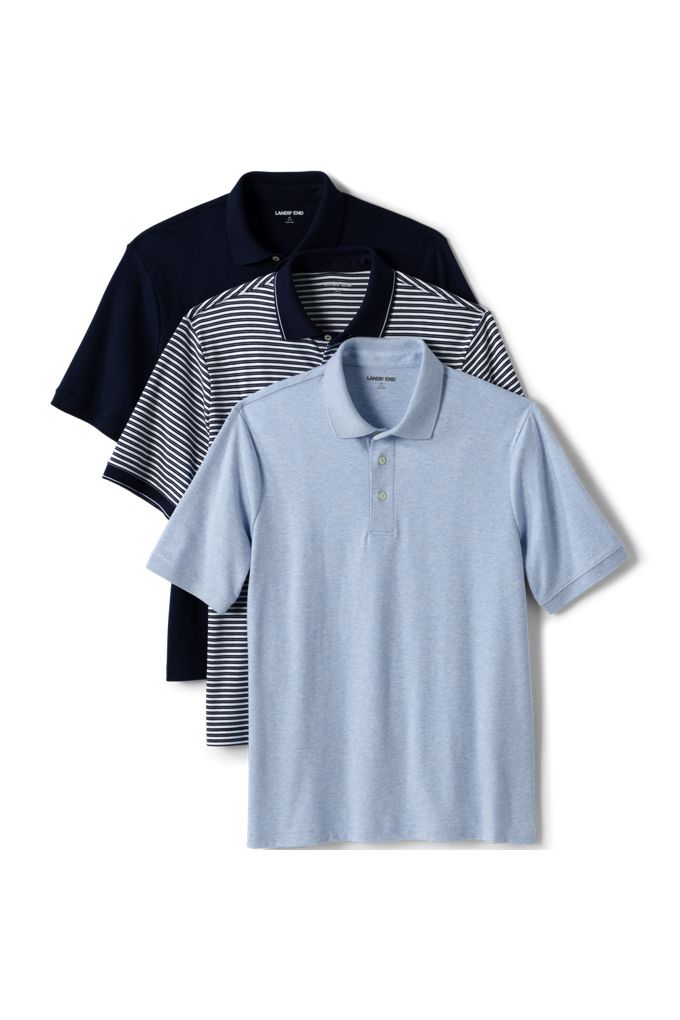 Men's Short Sleeve Supima Polo 3 Pack - Lands' End - Blue - M